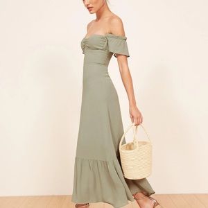 Reformation Butterfly Dress Verine - Baby Blue with Polka Dots